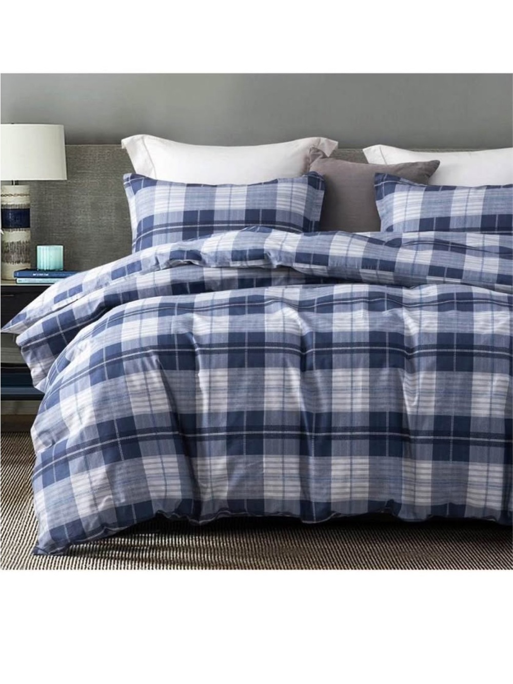 Sleepbella Comforter King Size, 600 Thread Count Cotton Navy Blue & Grey Buffalo